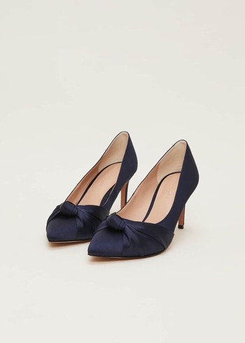 Phase Eight Satin Knot Front Court Heels Navy Canada | OJNEQM-603